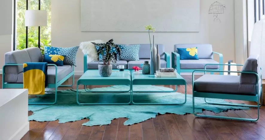 Fermob Bellevie 2-zits Loungebank Kussen Flannelgrijs Acapulco Blue 2 Fermob Bellevie 2-zits Loungebank Kussen Flannelgrijs Acapulco Blue - Afbeelding 2