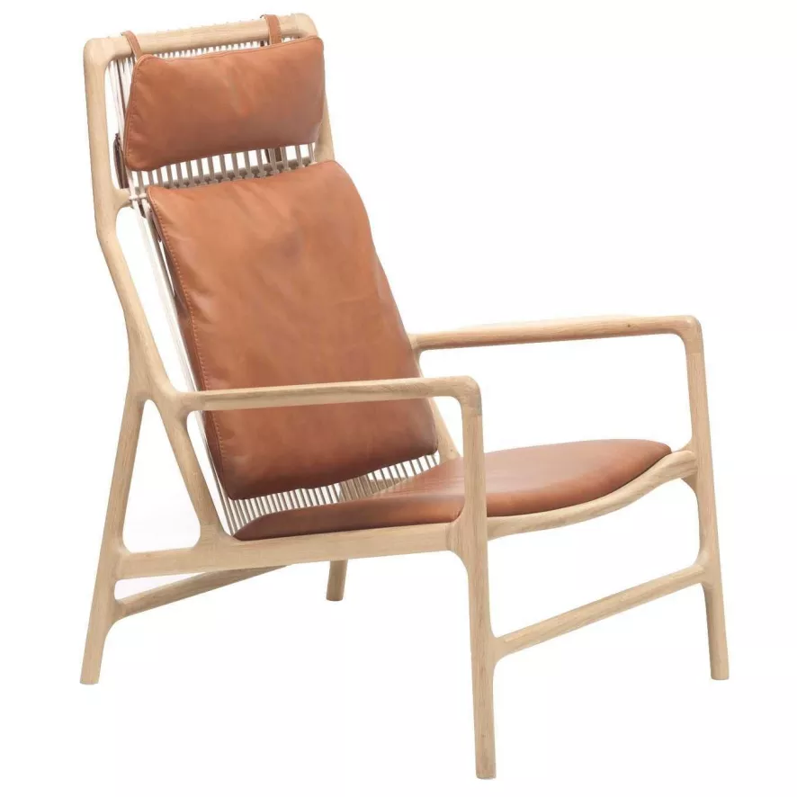 Gazzda Dedo Lounge Chair Whitewash Dakar Leather Whiskey 2732 1 Gazzda Dedo Lounge Chair Whitewash Dakar Leather Whiskey 2732