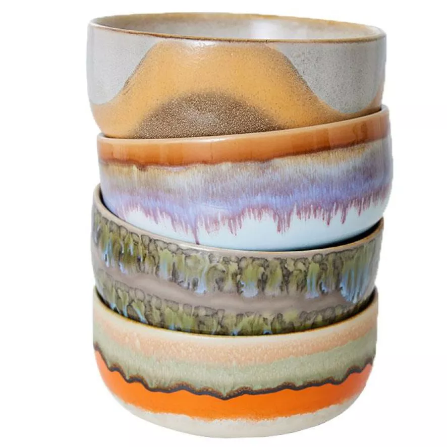 HKliving 70's Ceramic Dessert Schaal Set Van 4 Reef 1 HKliving 70's Ceramic Dessert Schaal Set Van 4 Reef