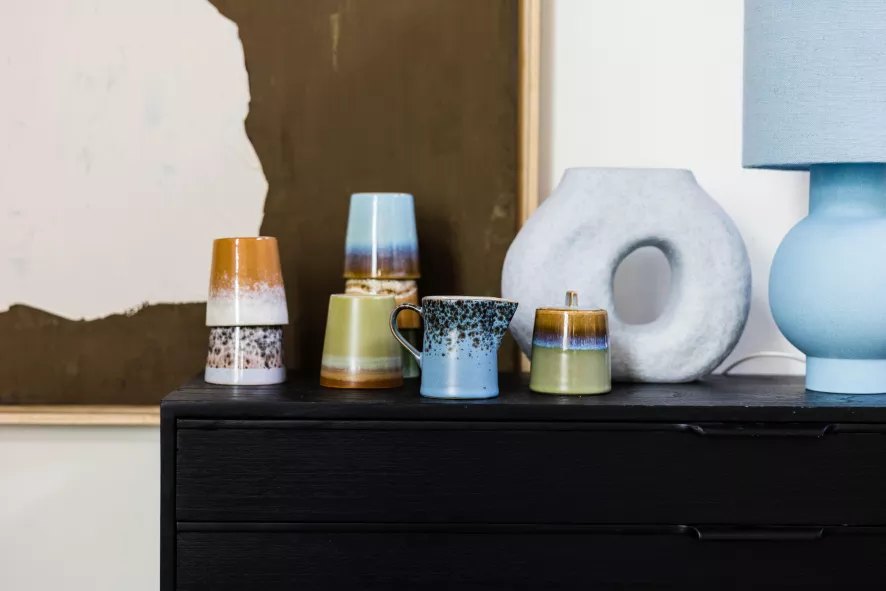 HKliving Ceramic Ice Blue Tafellamp Floral Kap 7 HKliving Ceramic Ice Blue Tafellamp Floral Kap - Afbeelding 7