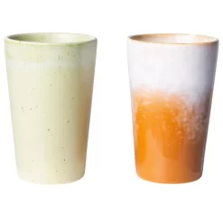 HKliving 70's Ceramic Thee Mokken Set Van 2 Oranje Beige