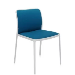 Kartell Audrey Soft Chair Stoel Wit Onderstel, Bekleding Blauwgroen