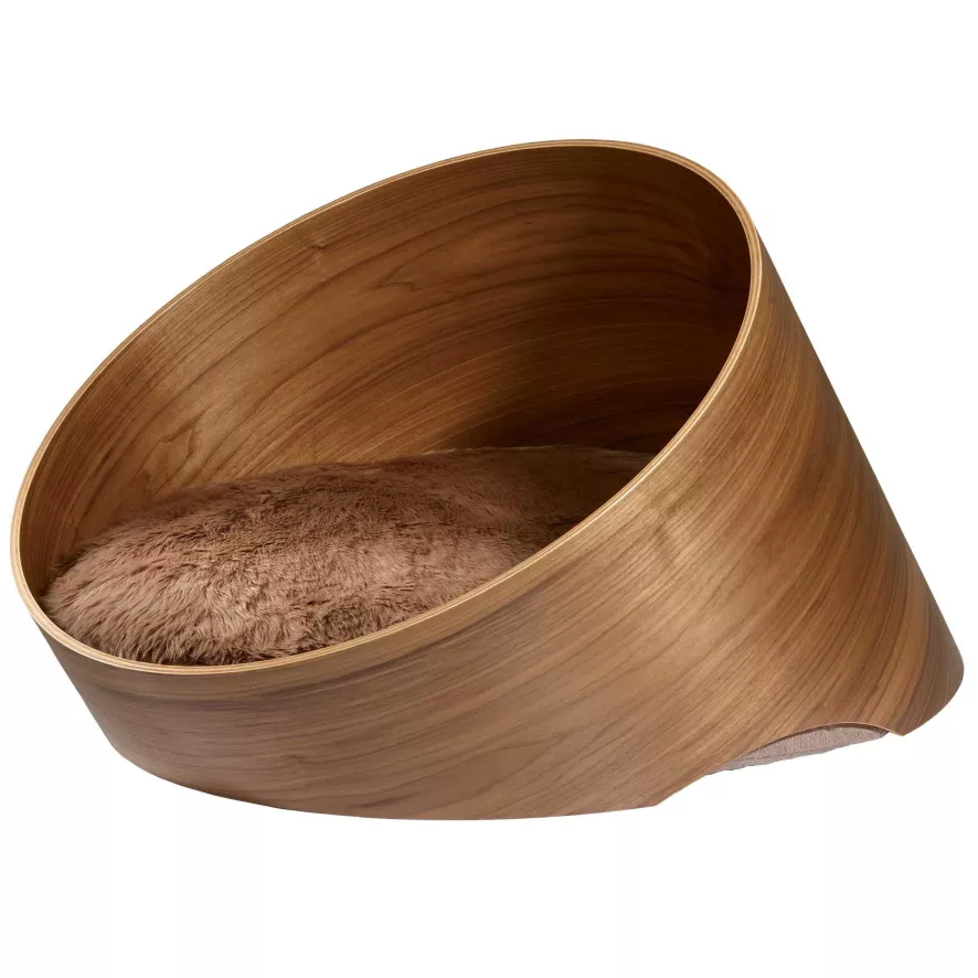 MiaCara Covo Hondenmand Ø60 Walnoot, Kussen Taupe 1 MiaCara Covo Hondenmand Ø60 Walnoot, Kussen Taupe