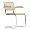 Thonet S64 V Stoel Gevlochten Riet Met Armleuningen, Licht Beuken, Chroom Onderstel